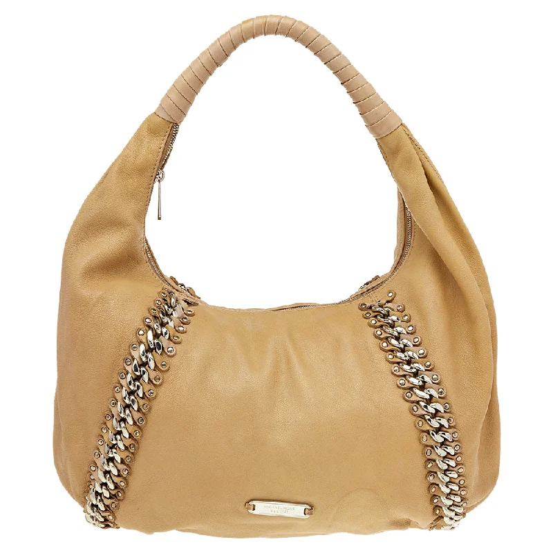 Beige Leather ID Chain Hobo