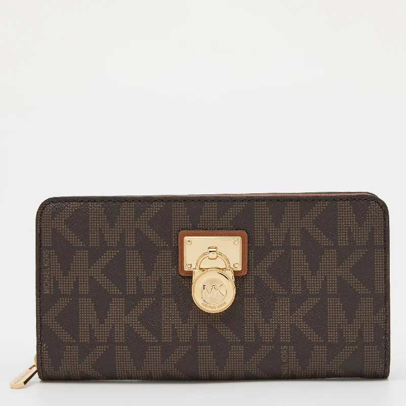 Brown Signature Coated Canvas Zip Around Wallet