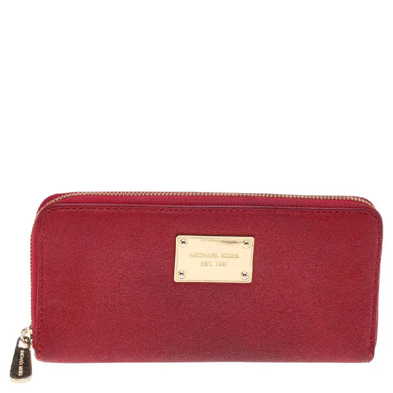 Red Leather Jet Set Zip Around Wallet