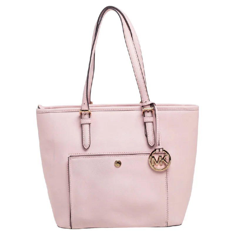 Pink Leather Jet Set Snap Pocket Tote