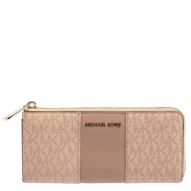 Pink Signature Leather Zip Around Wallet