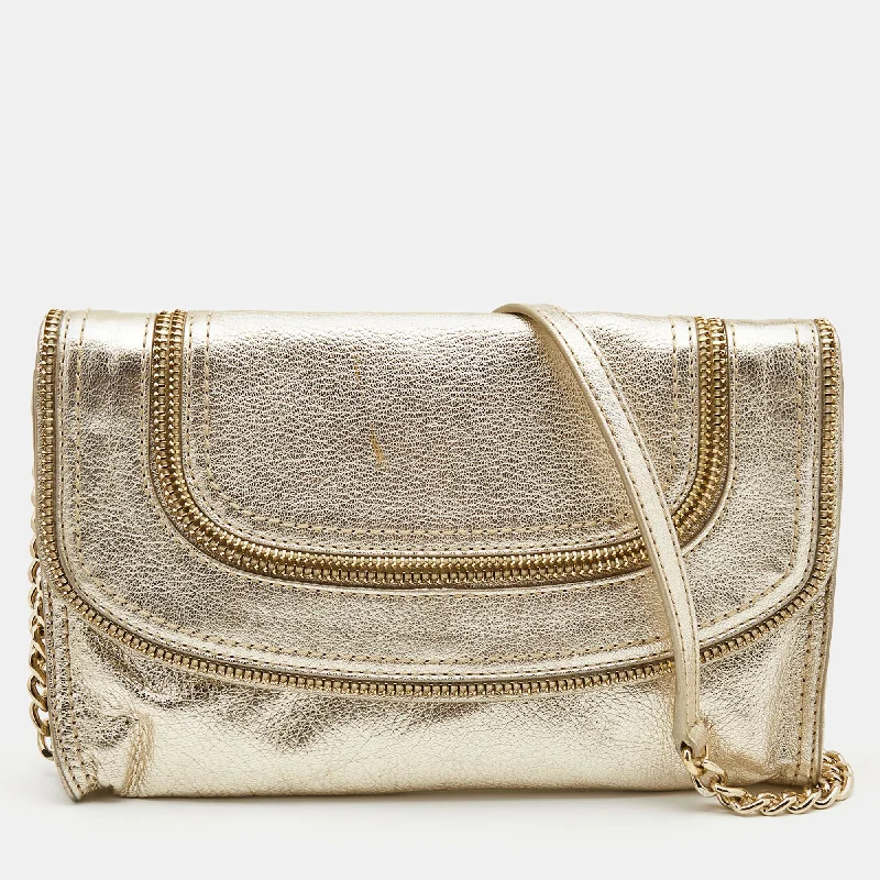 Gold Leather Naomi Clutch Bag