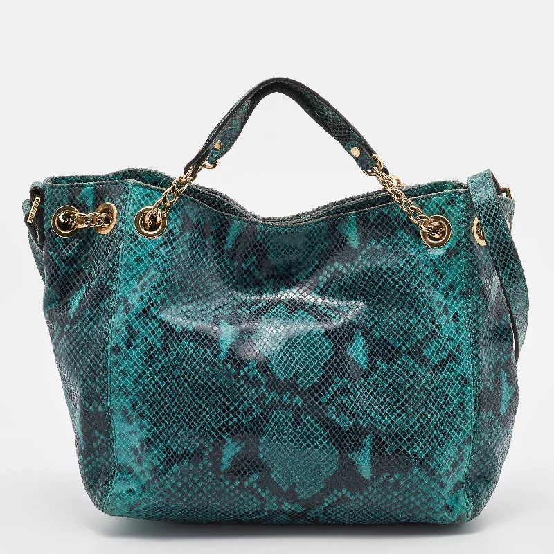 Green/Black Python Embossed Leather Jet Set Chain Hobo