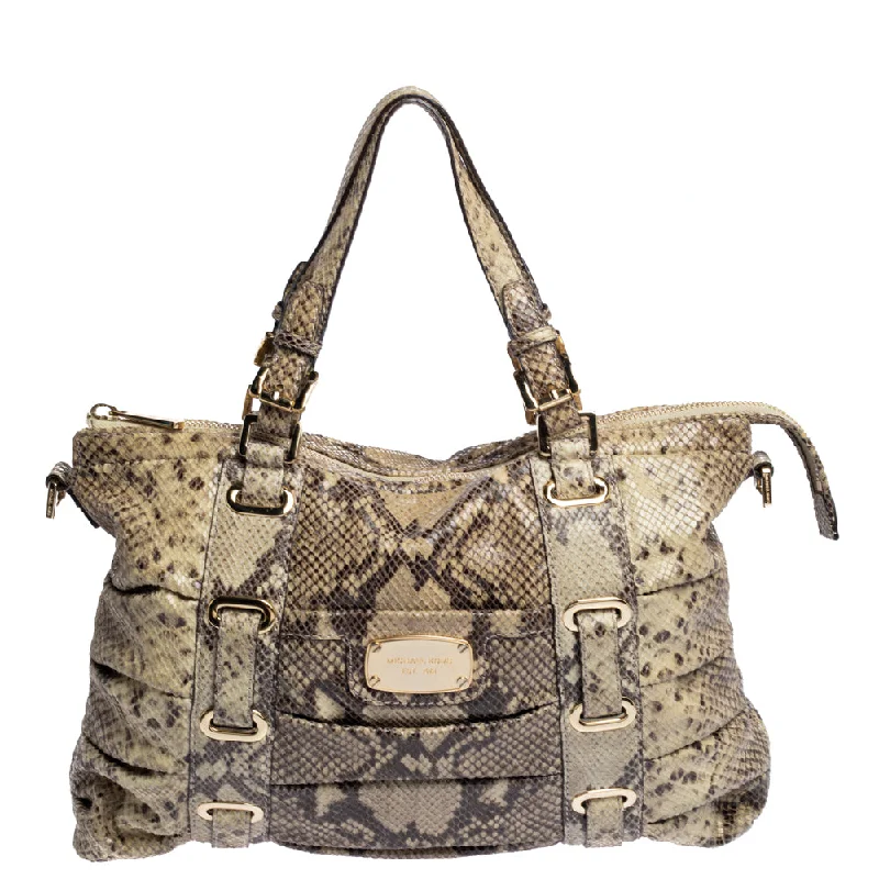 Beige Python Effect Leather Satchel