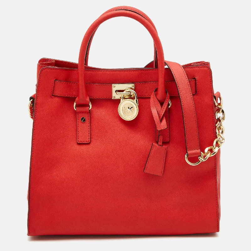 Orange Saffiano Leather Hamilton North South Tote