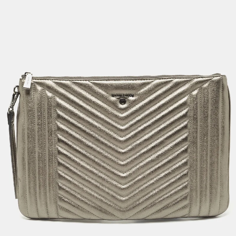 Grey Quilted Leather Extra Large Jet Set Pouch