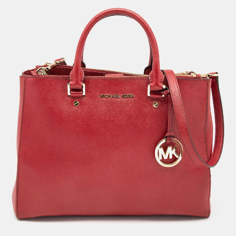 Michael Michael Kors Red Leather Jet Set Double Zip Tote