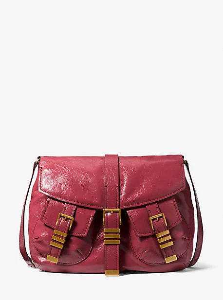 MK Darrington Large Crackled Leather Shoulder Bag - Red - Michael Kors