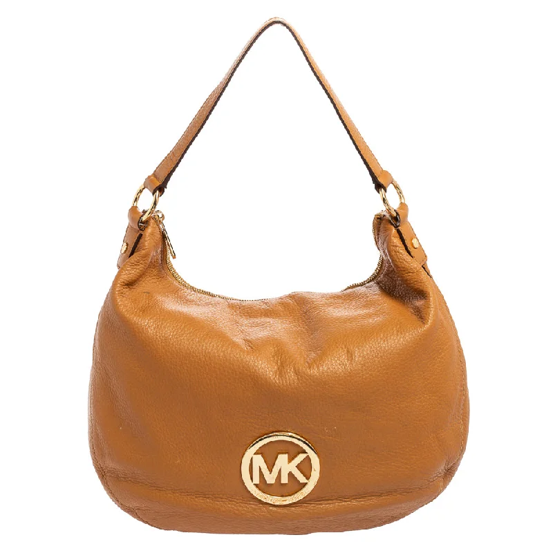 Caramel Brown Leather Logo Zip Hobo