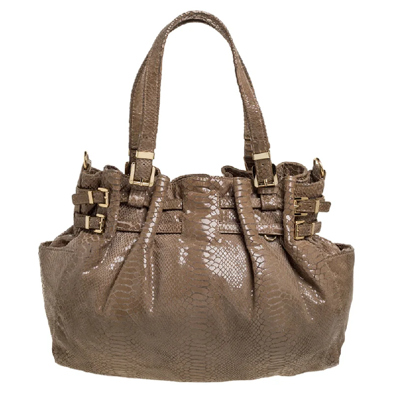 MICHAEL Beige Python Effect Patent Leather Buckle Strap Shoulder Bag