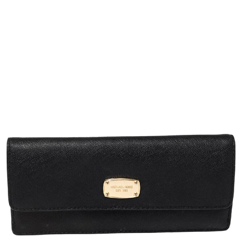 Black Leather Flap Continental Wallet