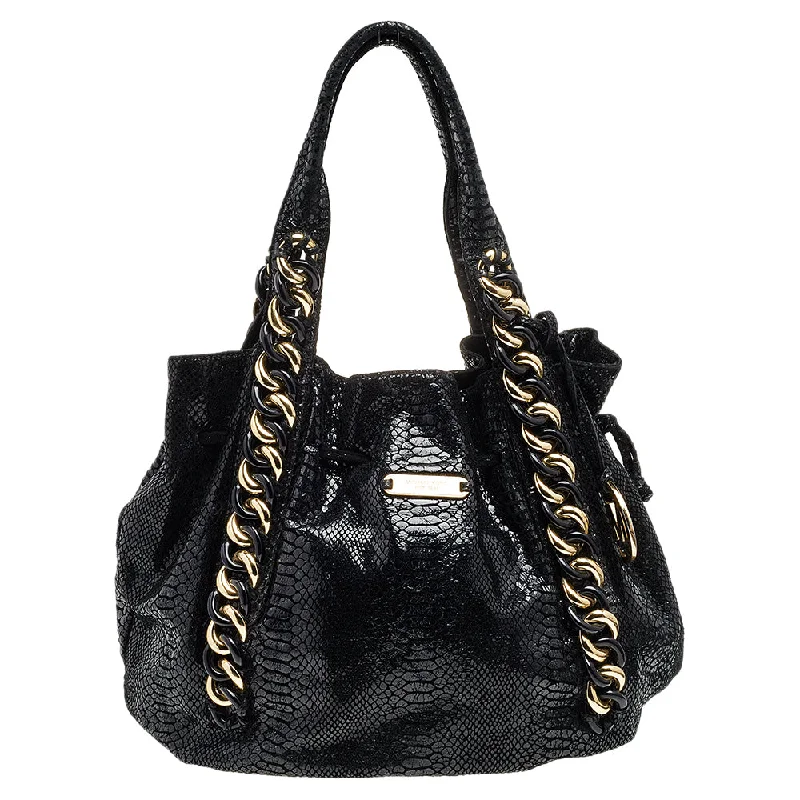 Black Python Embossed Leather Tote