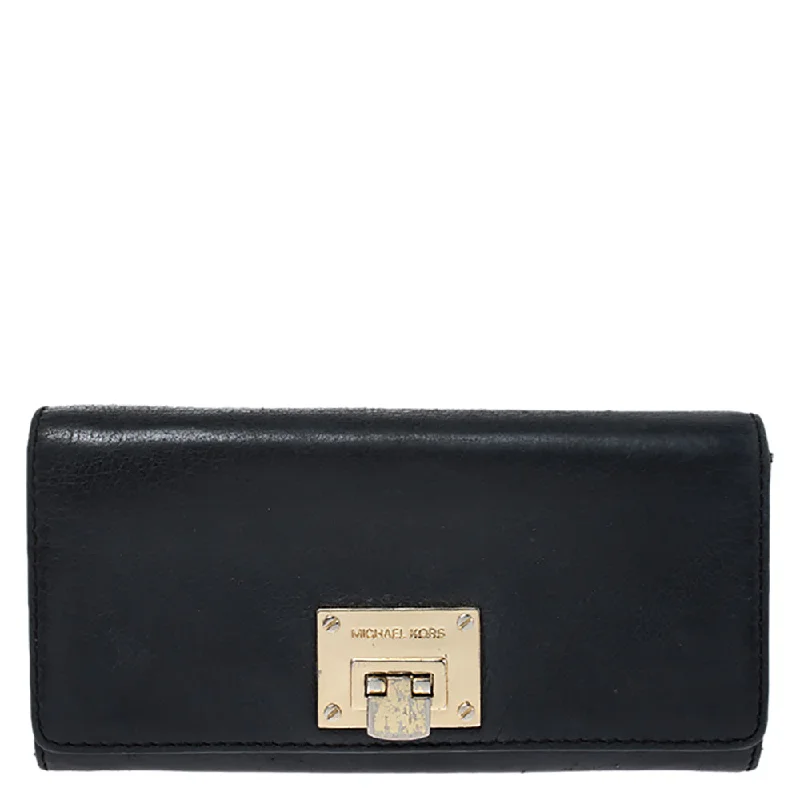 Black Leather Flap Continental Wallet