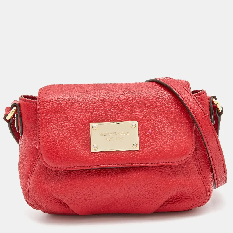 Red Leather Flap Crossbody Bag