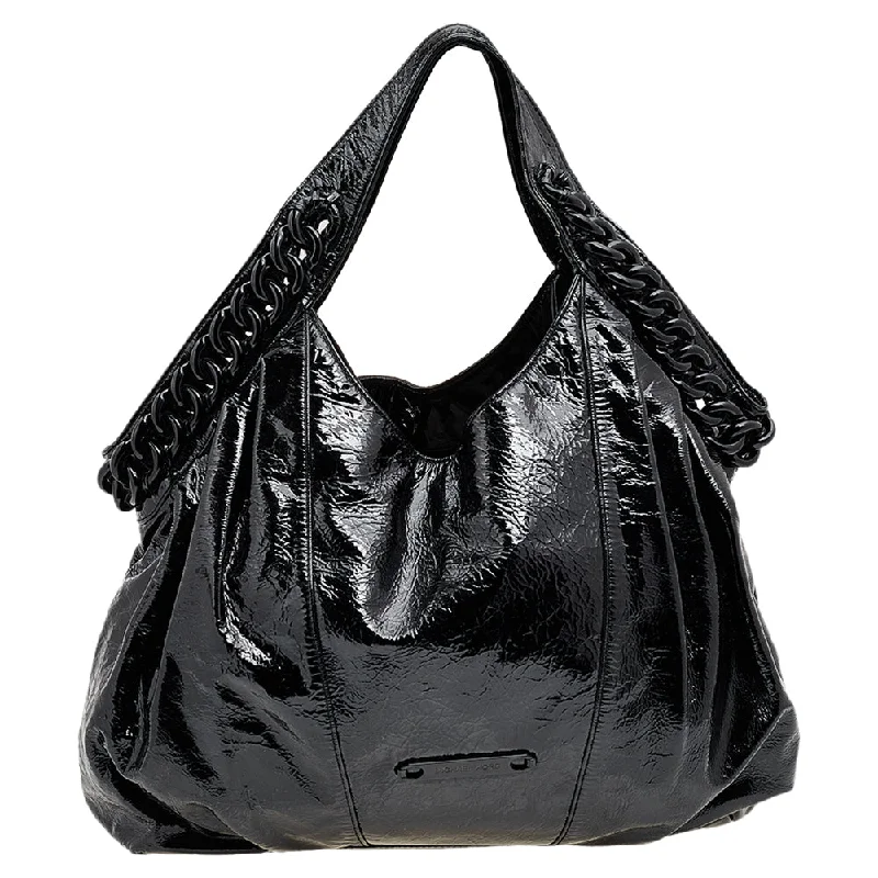 Black Patent Leather Chain Hobo