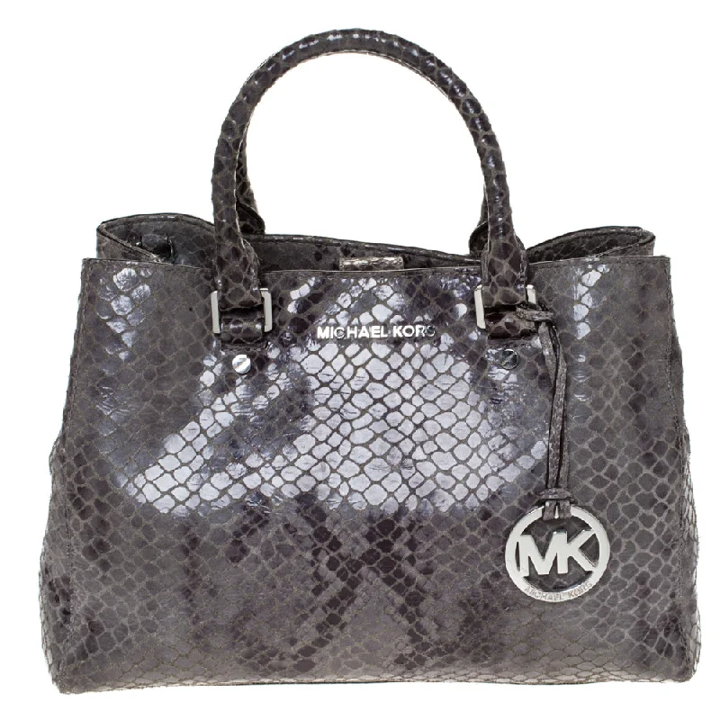 Grey Python Embossed Leather Satchel