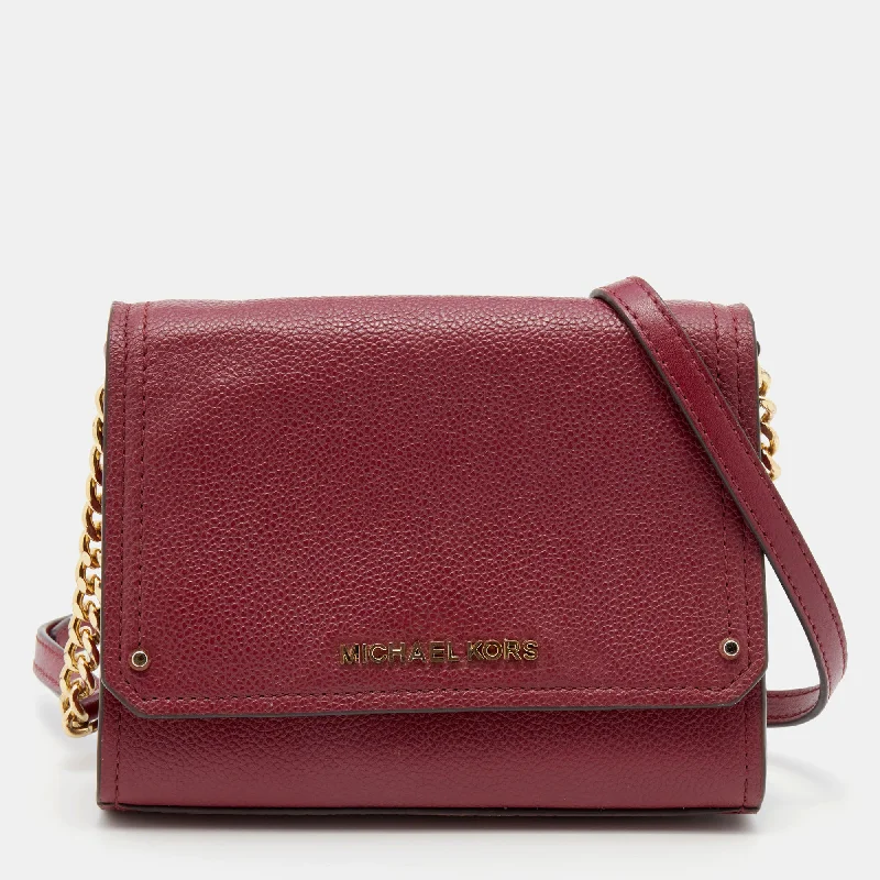 Burgundy Leather Jet Set Flap Crossbody Bag