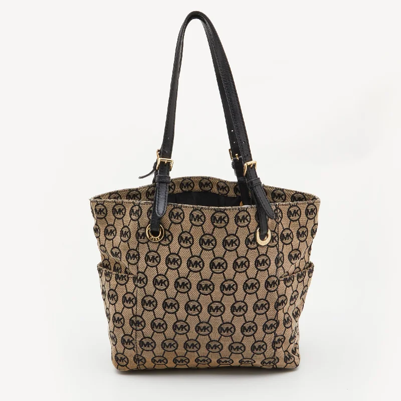 Beige/Black Signature Canvas and Leather Jet Set Tote