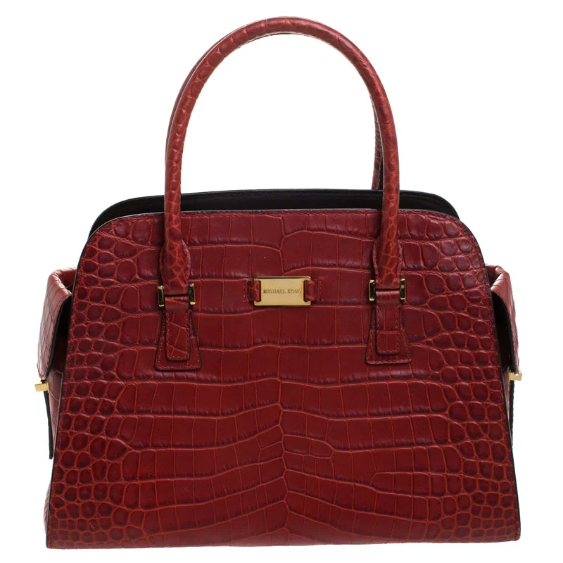 Red Croc Embossed Leather Gia Satchel