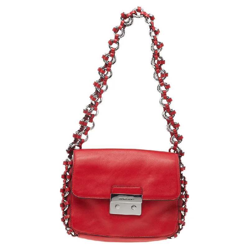 Red Leather Piper Flap Shoulder Bag