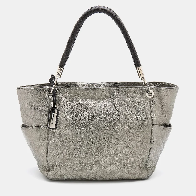 Metallic Silver/Black Leather Skorpio Tote