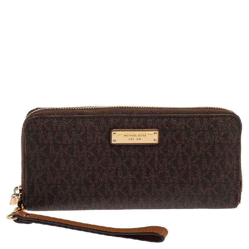 Brown Monogram Coated Canvas Zip Around Wristlet Wallet