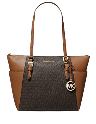 Michael Michael Kors Charlotte Large Logo and Leather Top Zip Tote Bag