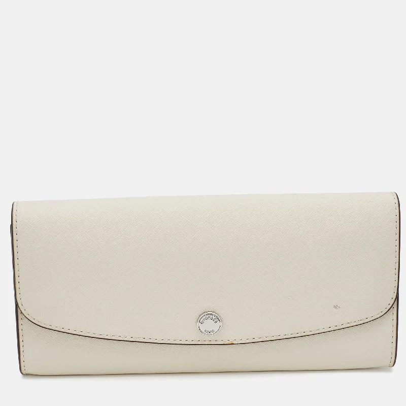 Off White Leather Flap Continental Wallet