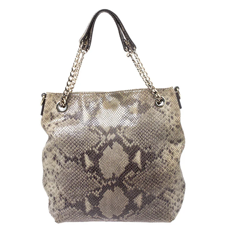 Green/Black Python Embossed Suede Chain Tote