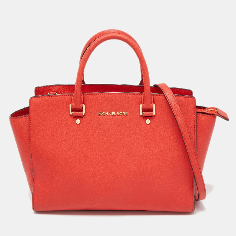 Red Saffiano Leather Large Selma Satchel