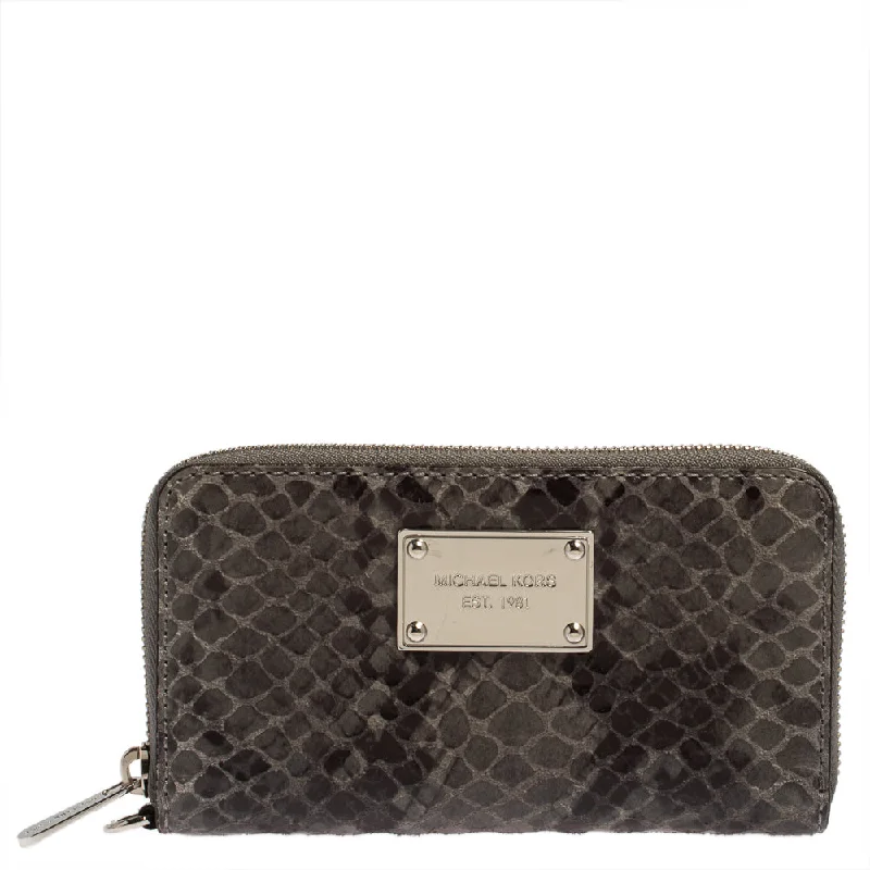 Grey Python Embossed Leather Multi Function Wristlet Phone Case