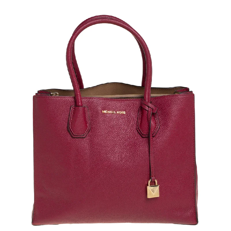 Burgundy Grained Leather Large Mercer Tote