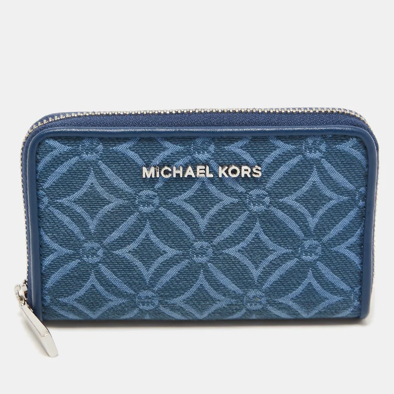 Blue Monogram Jacquard Canvas and Leather Zip Around Card Case