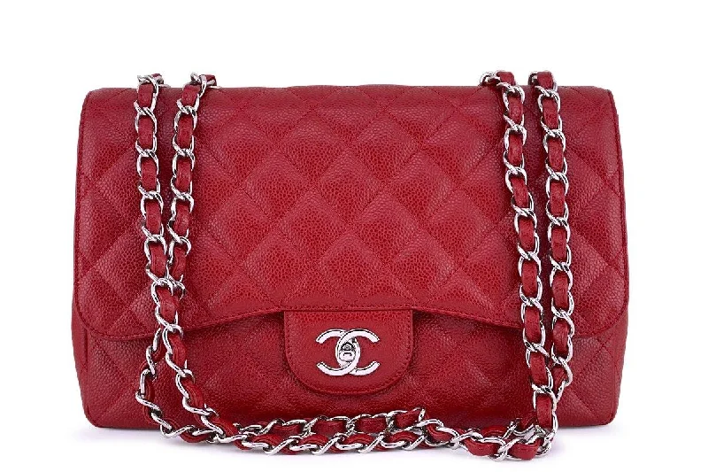 Chanel 10C Red Caviar Jumbo 2.55 Classic Flap Bag SHW