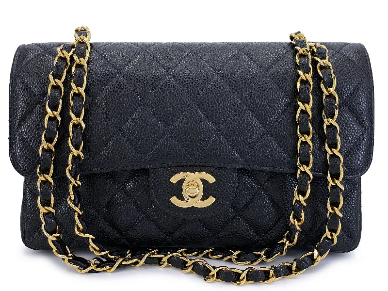 Chanel 2004 Vintage Black Caviar Small Classic Double Flap Bag 24k GHW  9TI