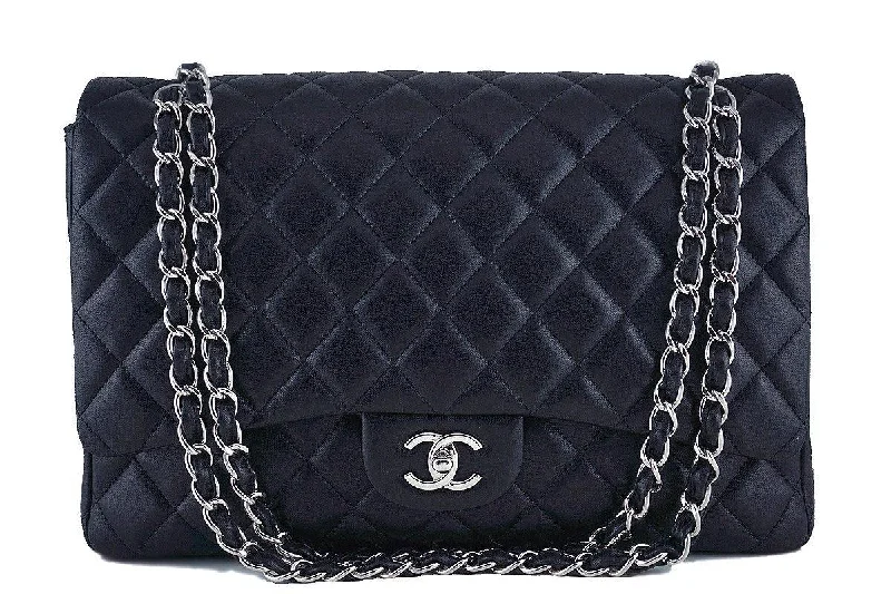 Chanel Black 13in. Maxi Quilted Classic 2.55 Jumbo XL Flap Bag SHW