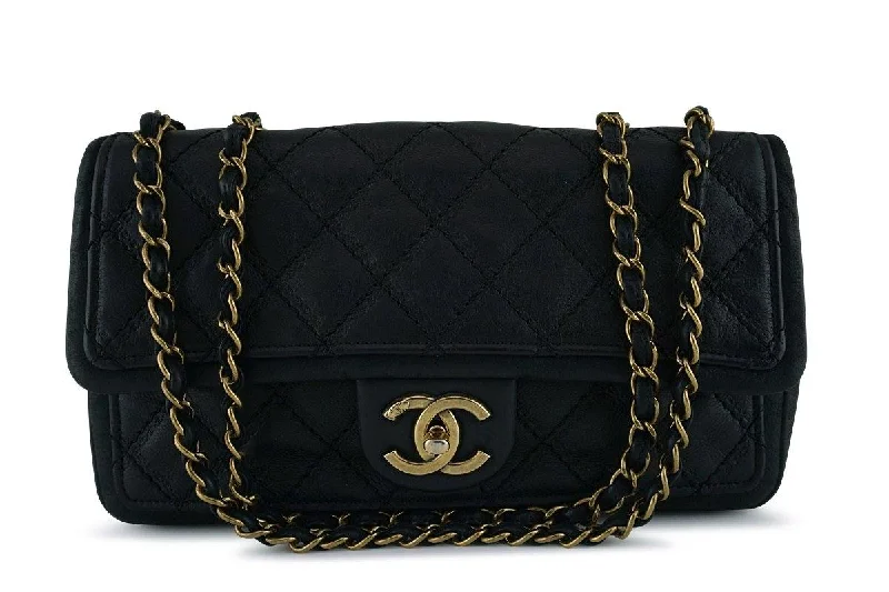 Chanel Black Aged Calf Framed Medium Classic Flap Bag