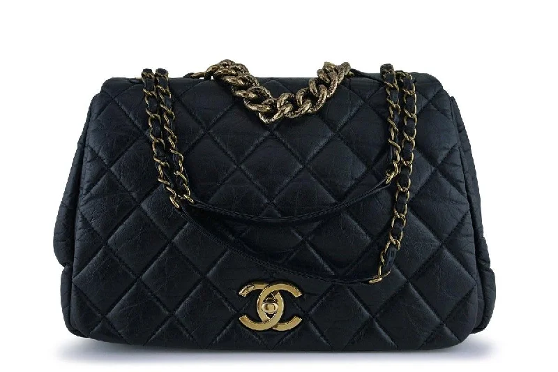 Chanel Black Calf Jumbo Quilted Luxury Accordion Flap Bag