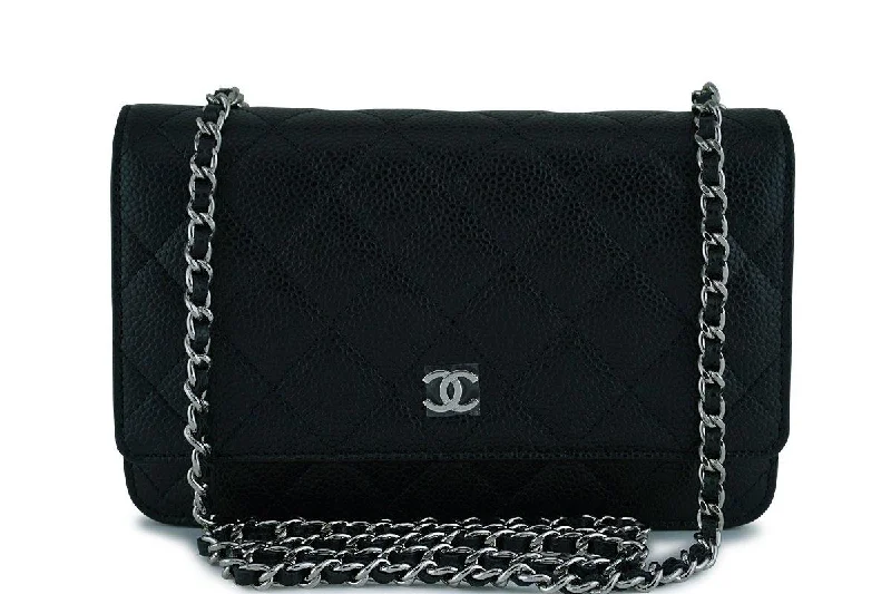 Chanel Black Caviar Classic Quilted WOC Wallet on Chain Flap Bag SHW