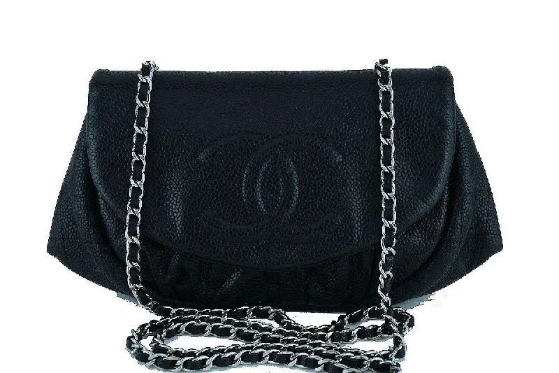 Chanel Black Caviar Half Moon WOC Wallet Chain Purse Bag