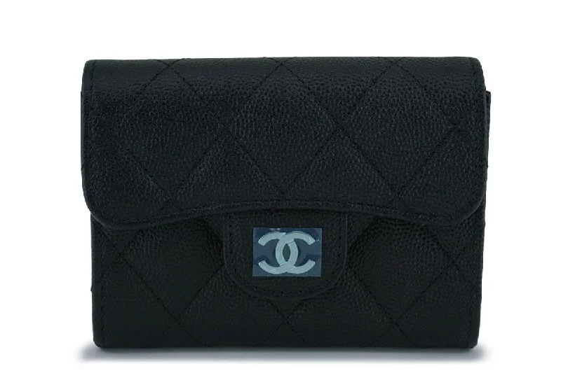 Chanel Black Caviar Medium Flap Card Holder Wallet Case SHW