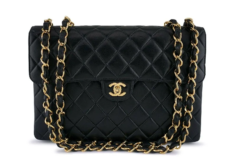 Chanel Black Lambskin Jumbo Quilted Classic 2.55 Flap Bag 24k Gold Plated