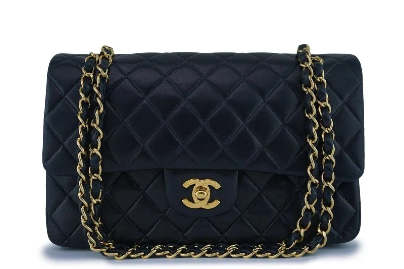 Chanel Black Lambskin Medium Classic 2.55 Double Flap Bag 18k Gold Plated