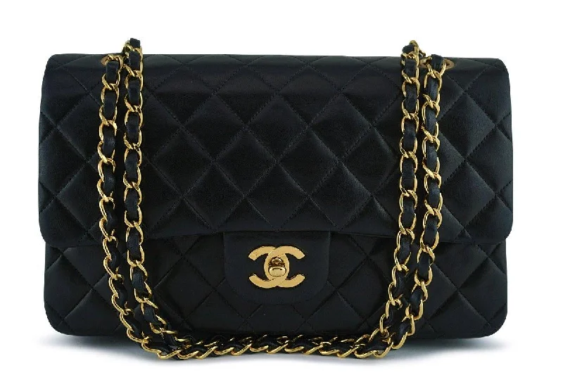 Chanel Black Lambskin Medium Classic 2.55 Double Flap Bag 24K Gold Plated