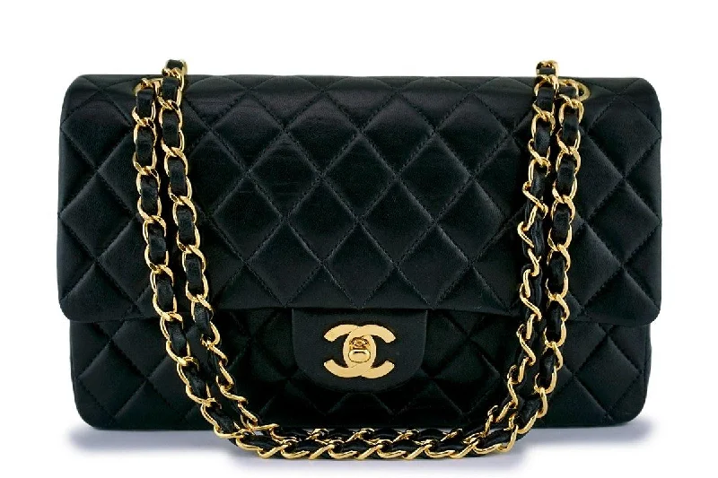 Chanel Black Lambskin Medium Classic Double Flap Bag 18k GHW