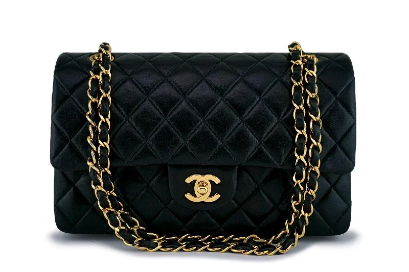 Chanel Black Lambskin Medium Classic Double Flap Bag 24k GHW