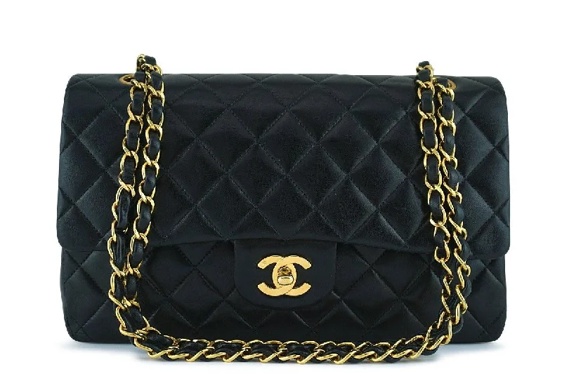 Chanel Black Lambskin Medium-Large Classic 2.55 Flap Bag 24K Gold Plated