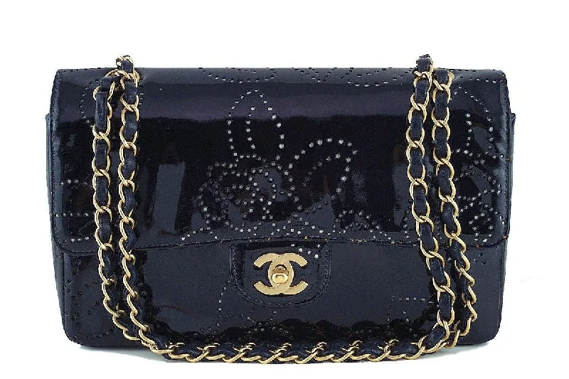 Chanel Black Patent Camelia Pattern Classic 2.55 Flap Bag