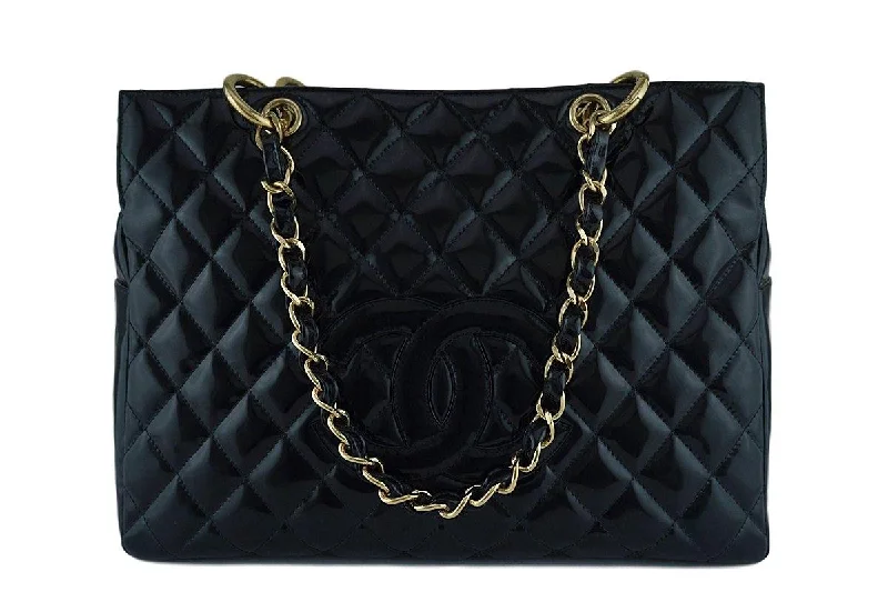 Chanel Black Patent Classic Grand Shopper Tote GST Bag GHW