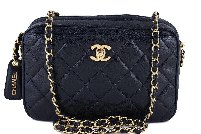 Chanel Black Quilted Classic Camera Case CC Clasp Pocket  Bag